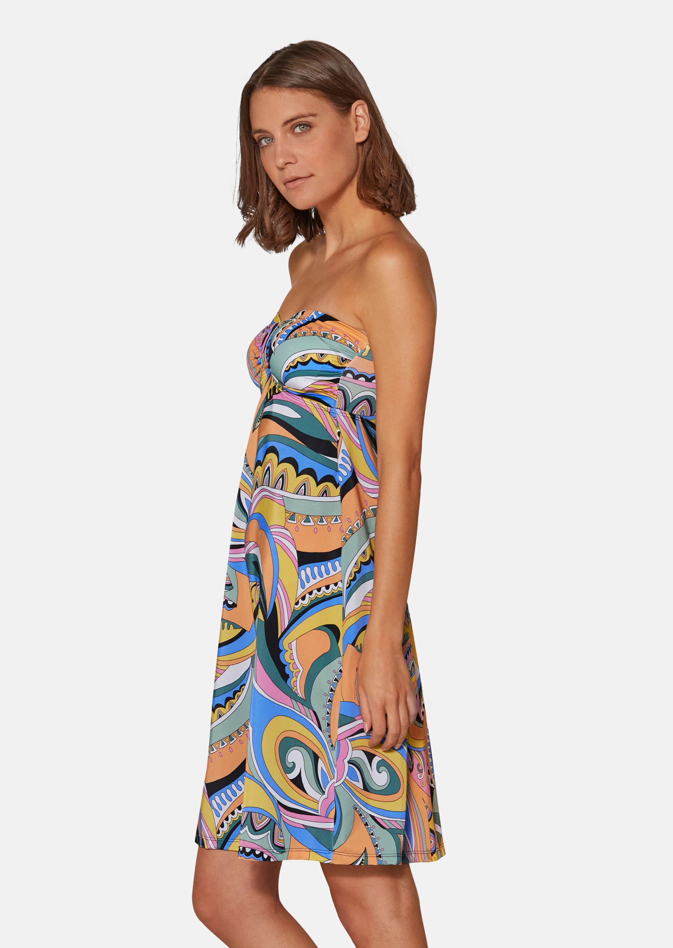 princess polly baby blue dress Printed beach dress in bandeau style in ice rose / black / multi-coloured
