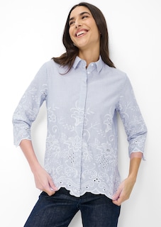 Baumwollbluse mit Streifen und Blütenstickerei thumbnail 1