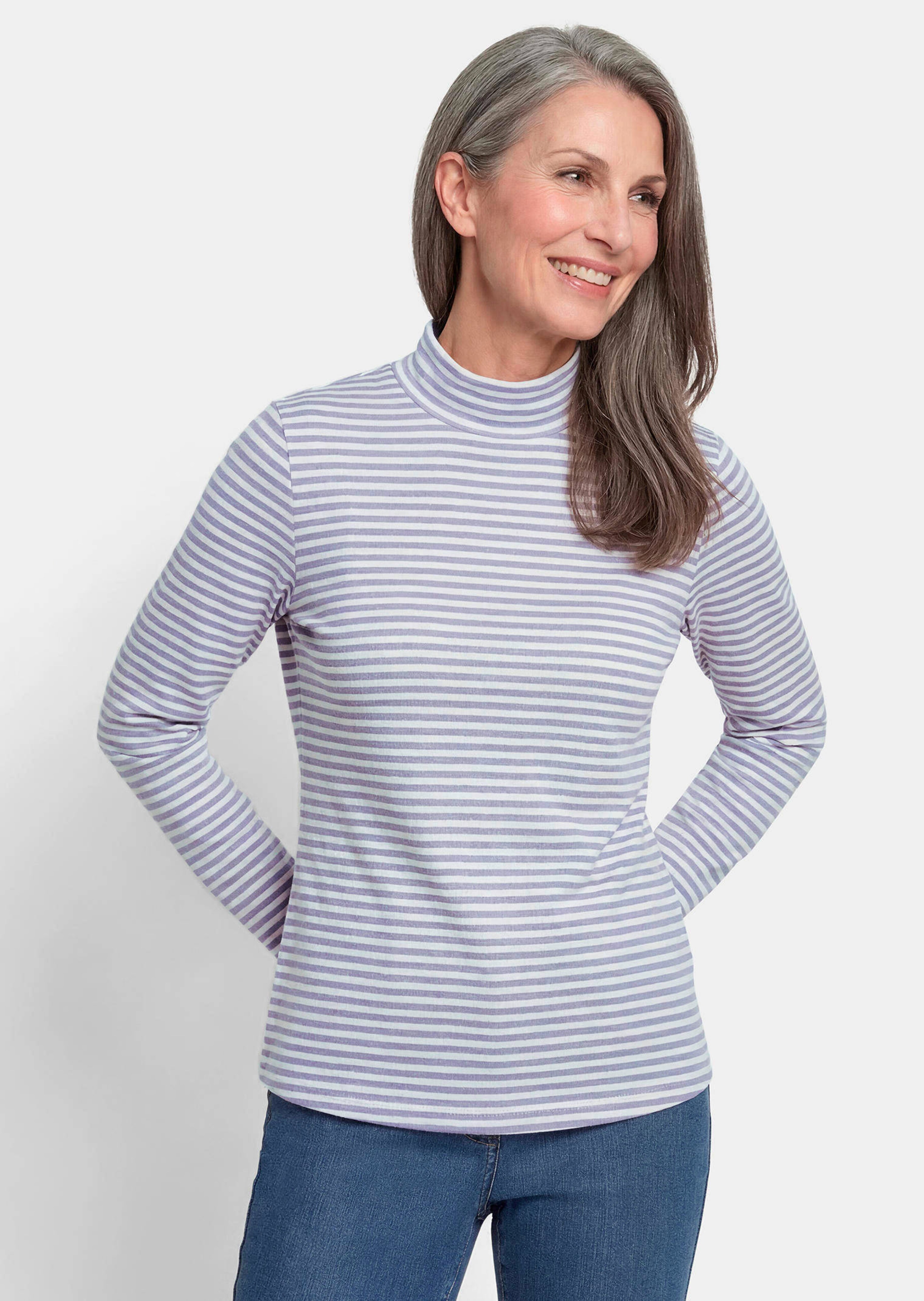Shirt met lange mouwen, strepen en opstaande kraag
