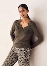 Feinstrickpullover mit Spitzenbesatz thumbnail 7