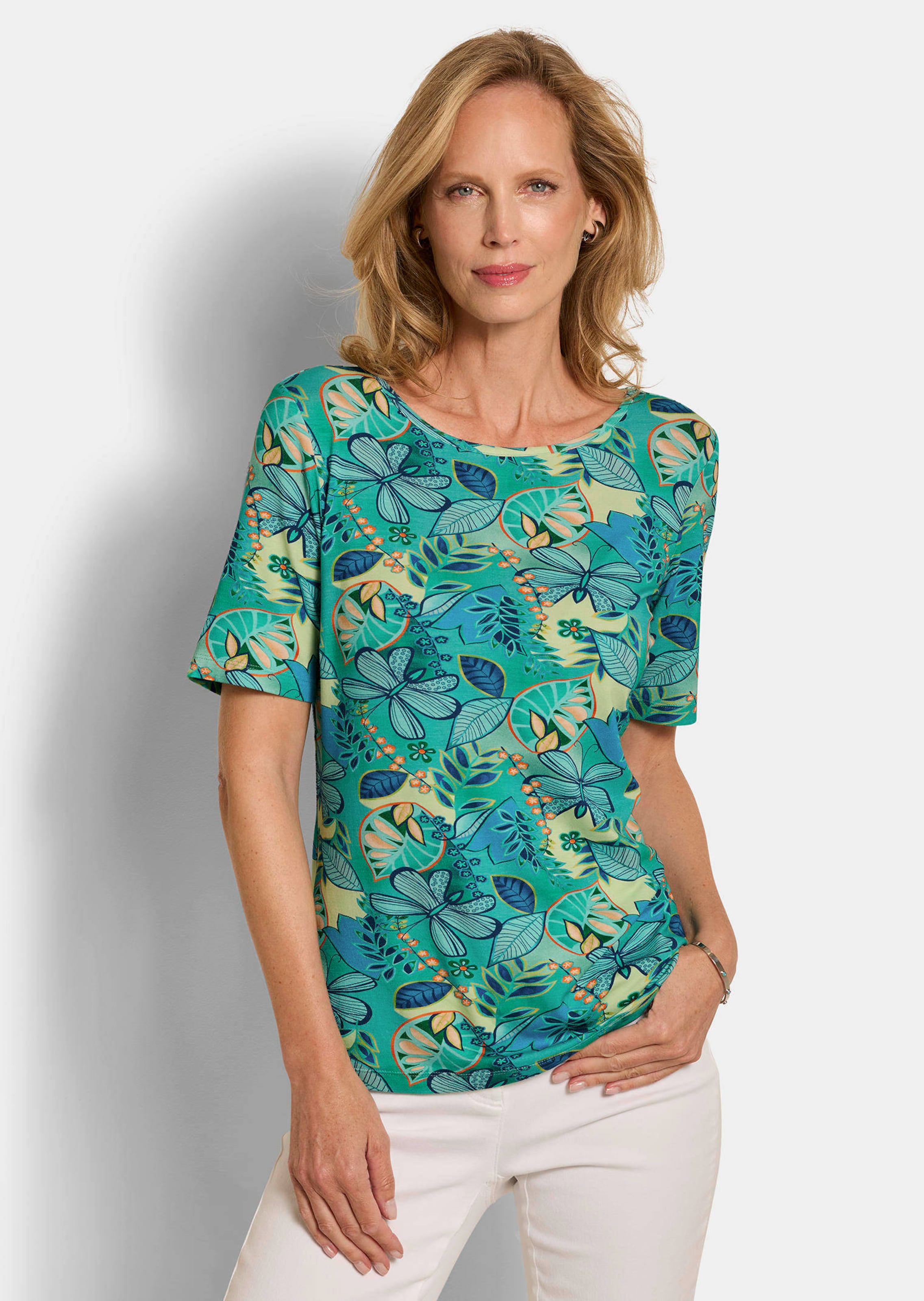 Jersey-Shirt mit U-Boot-Ausschnitt