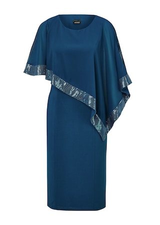 blau Kleid mit raffiniertem Chiffonüberwurf