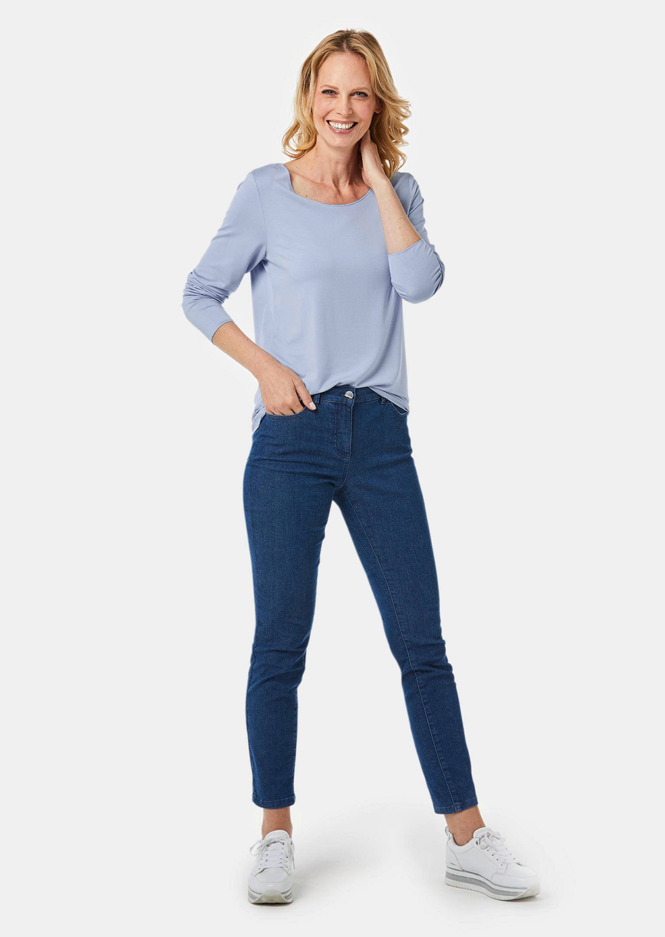 T-shirt à manches longues et liseré décoratif - bleu clair - Gr. 56 de Goldner Fashion