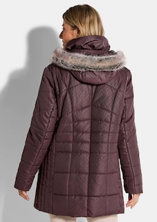 Manteau matelassé court avec capuche et tissu aspect fourrure thumbnail 3