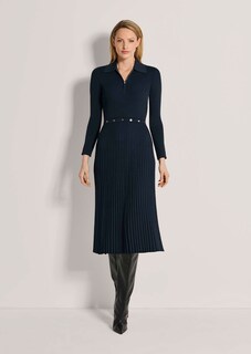 Strickkleid mit Plissee und Taillenband thumbnail 2