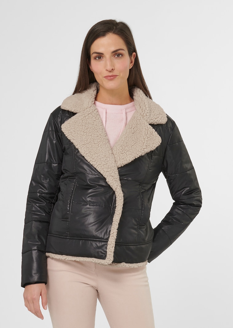 Warm padded quilted jacket with teddy fabric lining