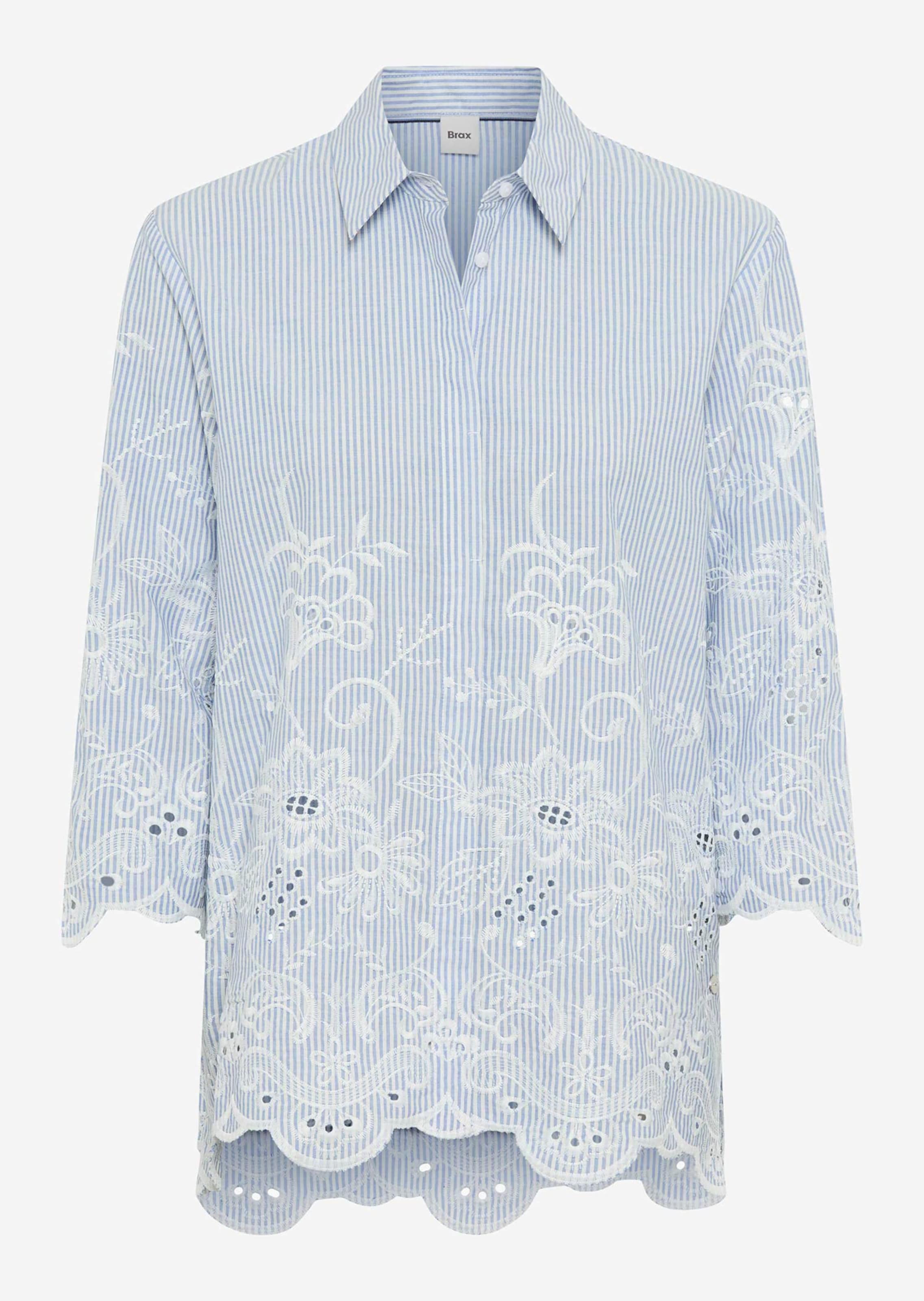 Baumwollbluse mit Streifen und Blütenstickerei