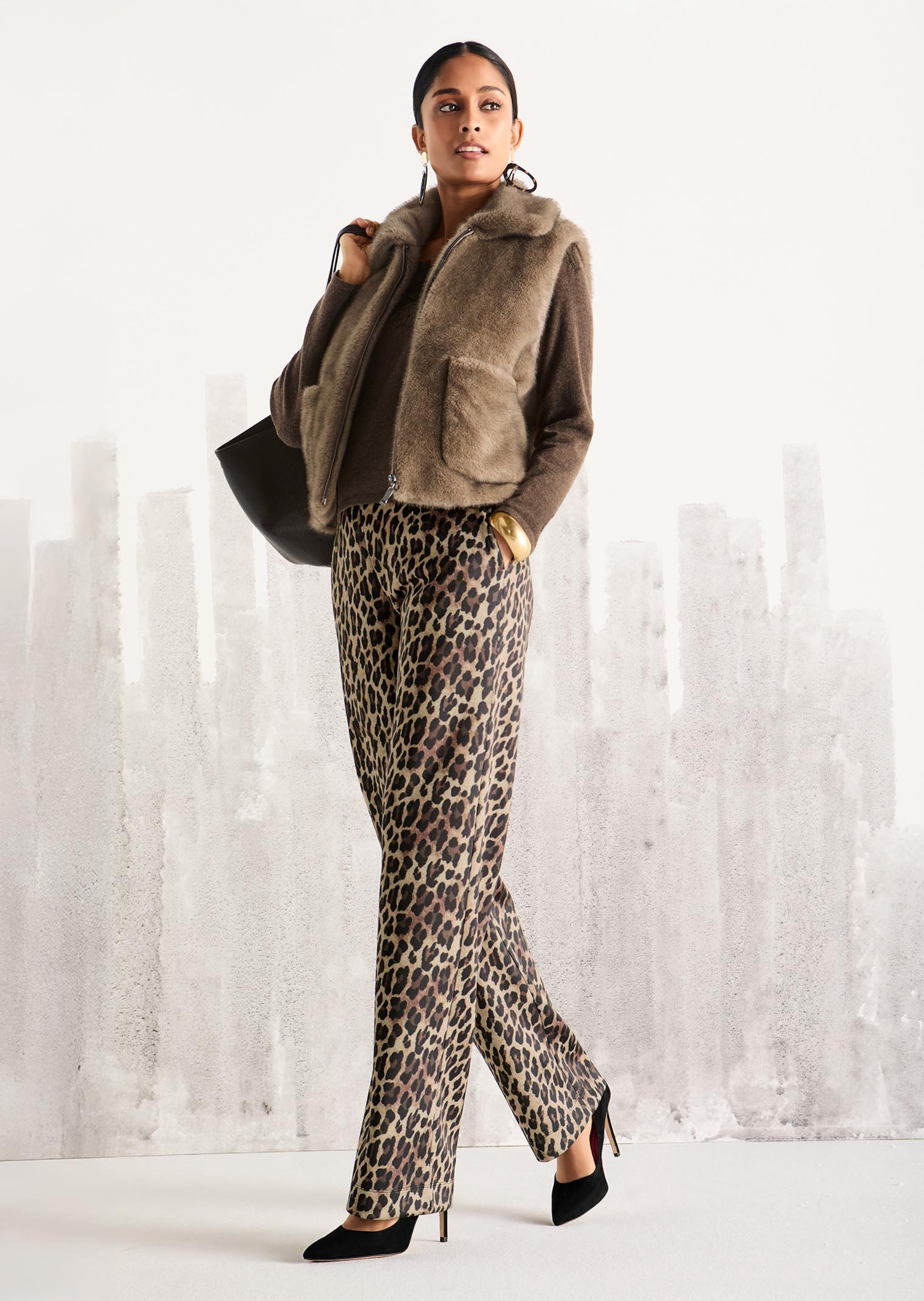 Weite Jerseyhose mit Leopardenmuster