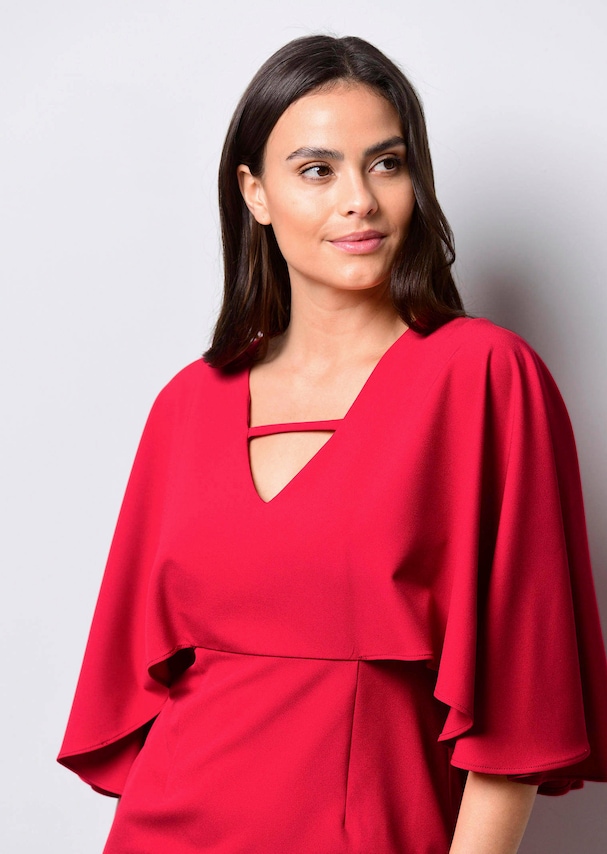 Kleid in Capeoptik und Zierband in Ausschnitt 4