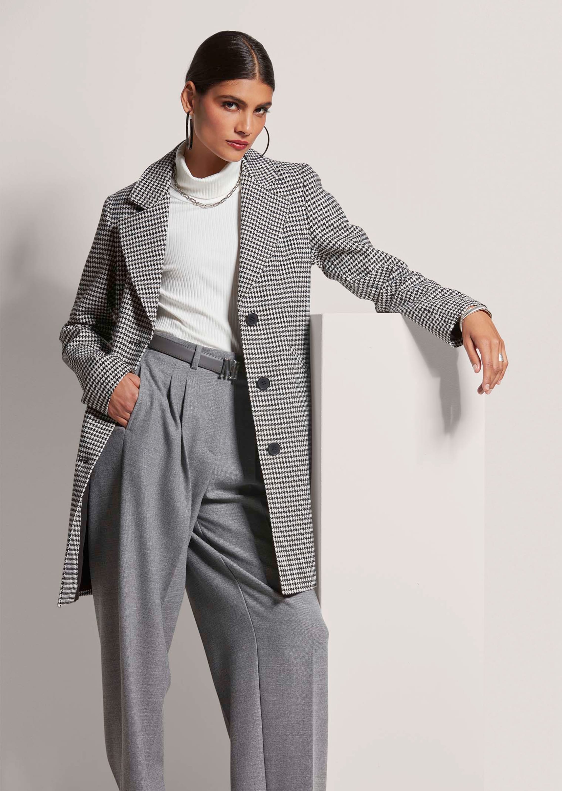 Kombinieren Kurzmantel Hahnentritt Mantel Mit Hahnentritt-Muster