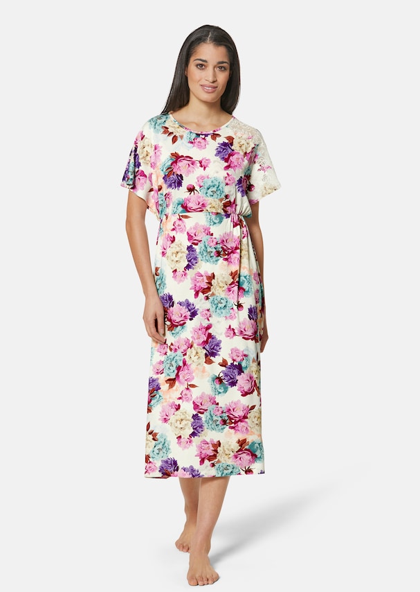 Nightdress with lace and floral print 1