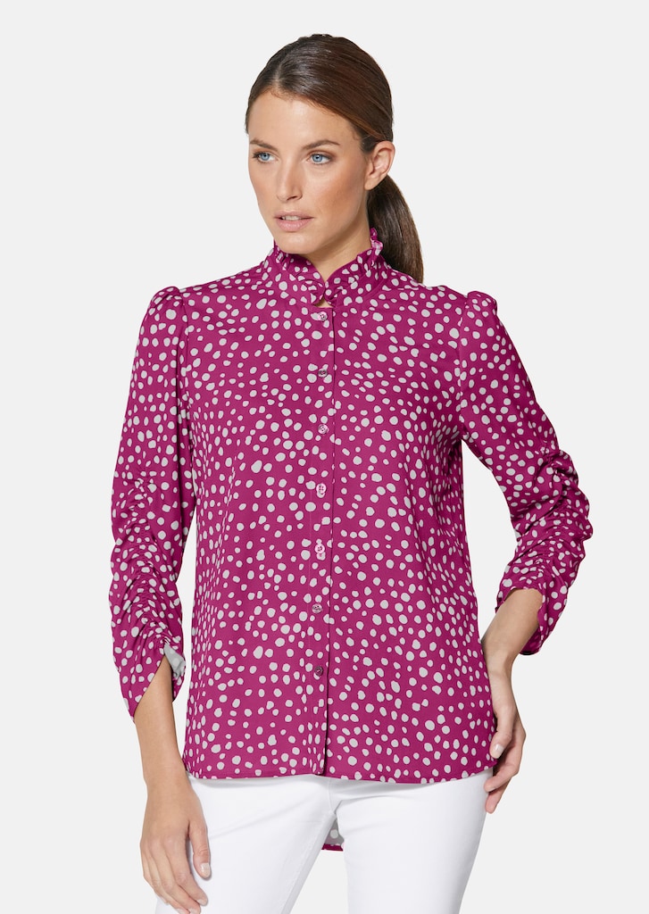 Printed polka dot blouse with stand-up collar and 3/4-length sleeves