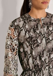 Kleid mit Schlangen-Print und Spitzen-Ärmeln thumbnail 5