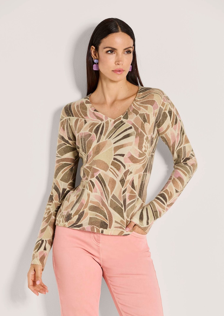 V-Pullover mit Floral-Print
