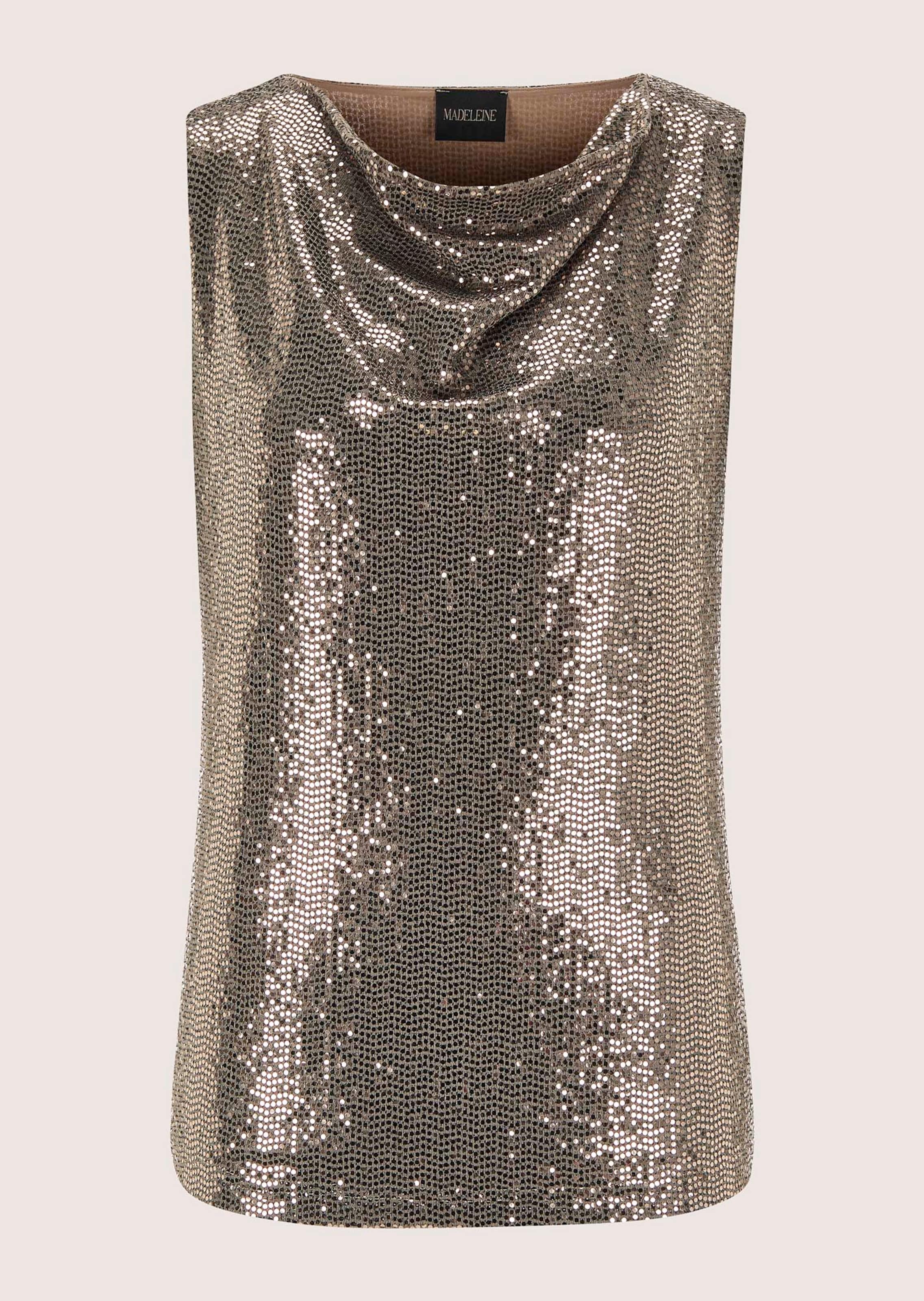 Top mit Glitzerprint mit Wasserfallkragen