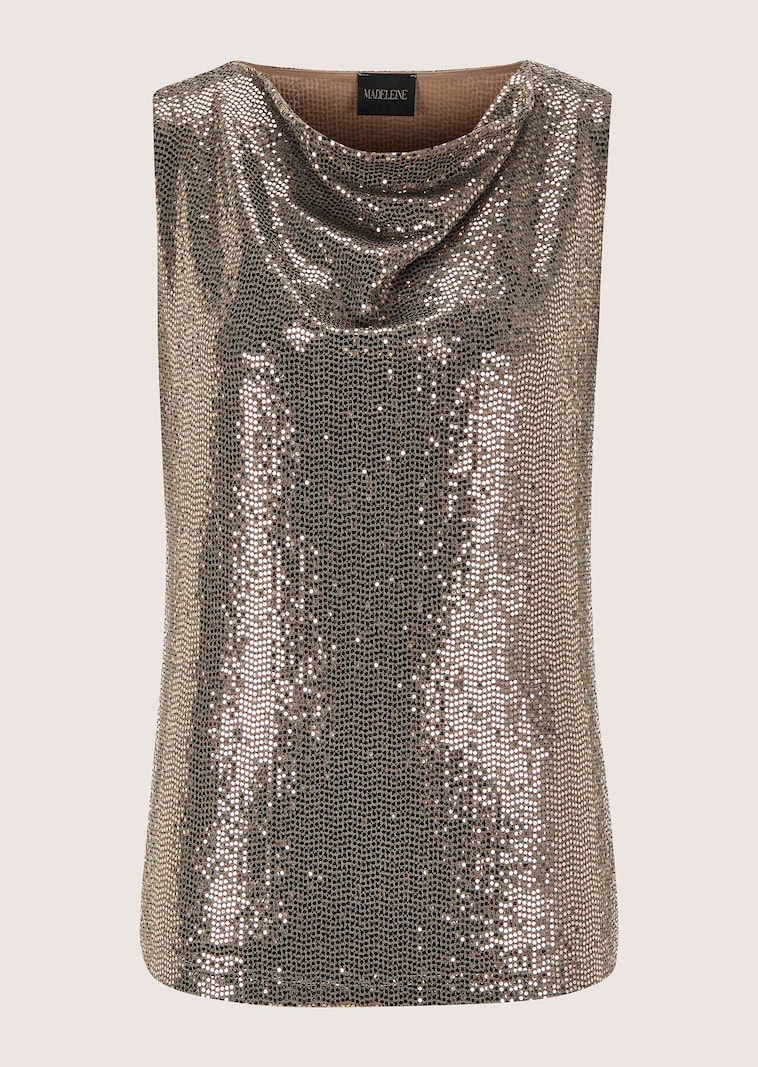 Top mit Glitzerprint und Wasserfallkragen