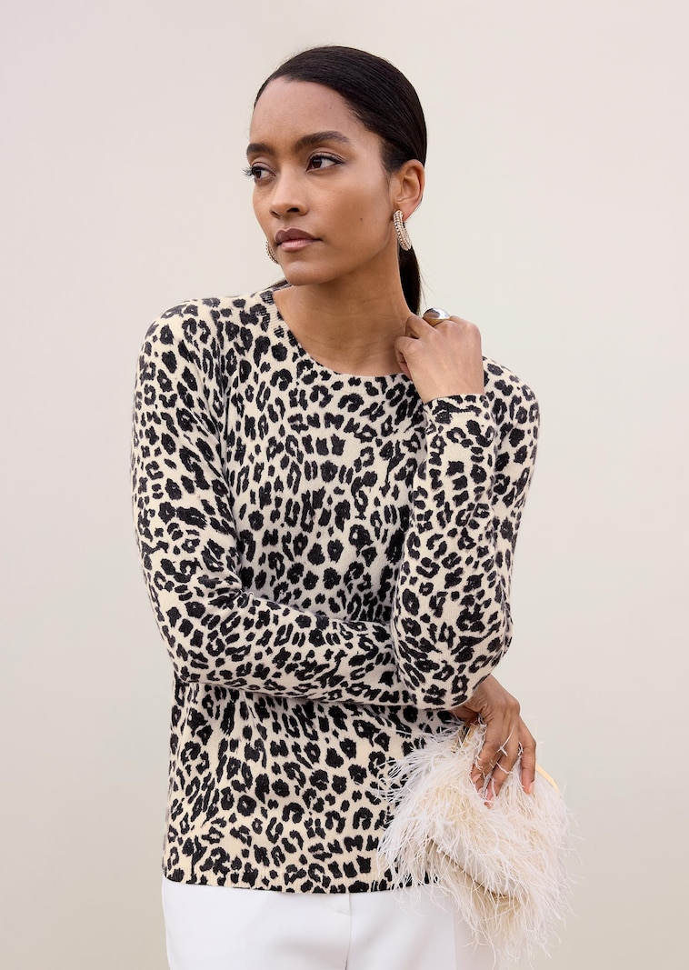 Kaschmirpullover mit Leopardenmuster