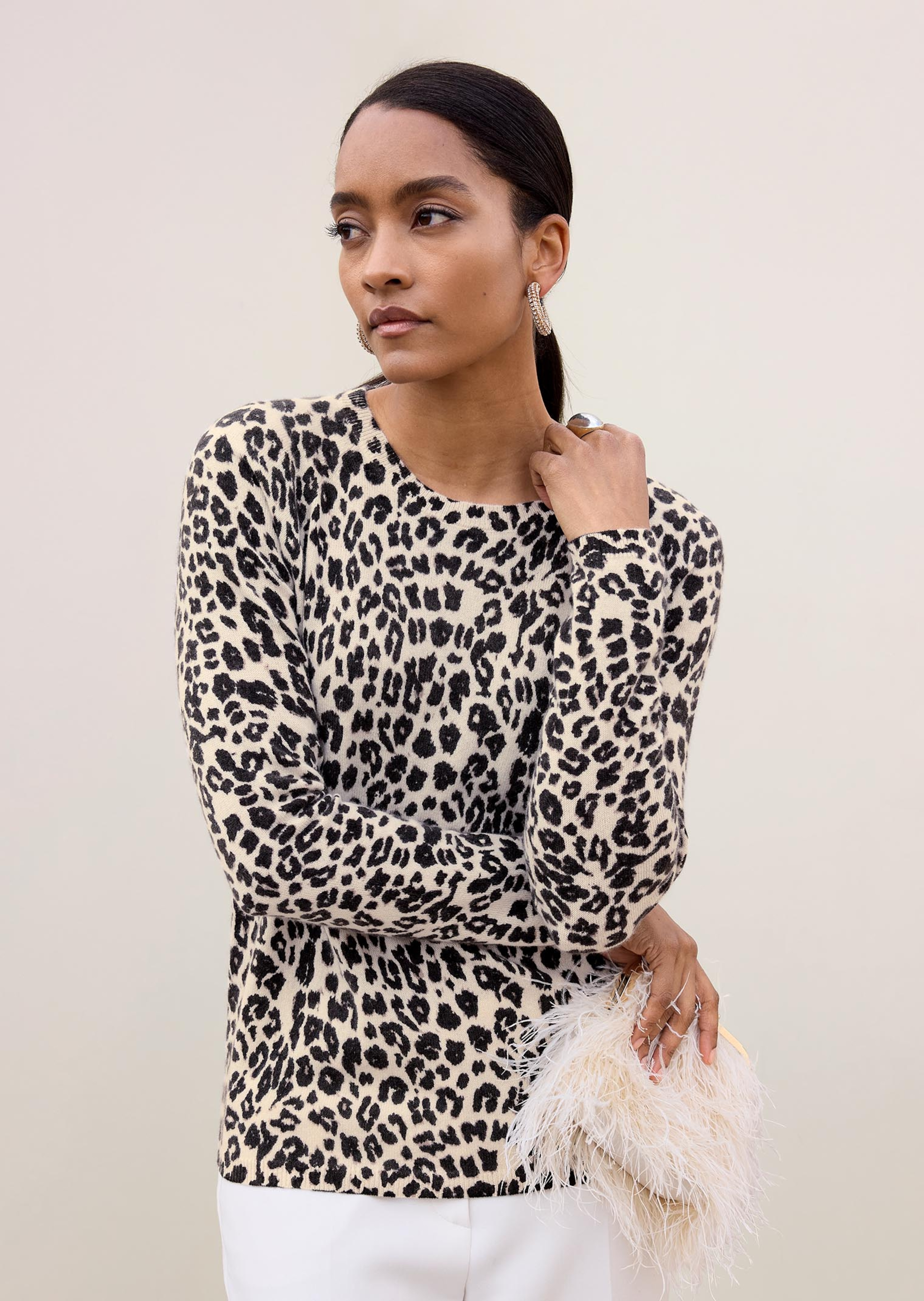 Pull en cachemire avec motif léopard