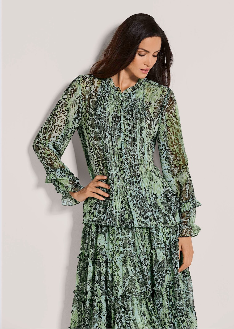 Chiffonbluse mit Snake-Print und Rüschen