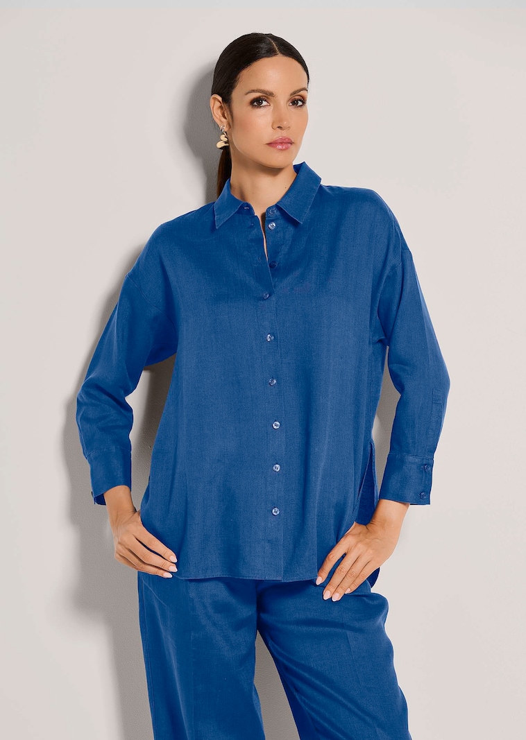 Langes Leinenhemd mit 3/4-Ärmeln