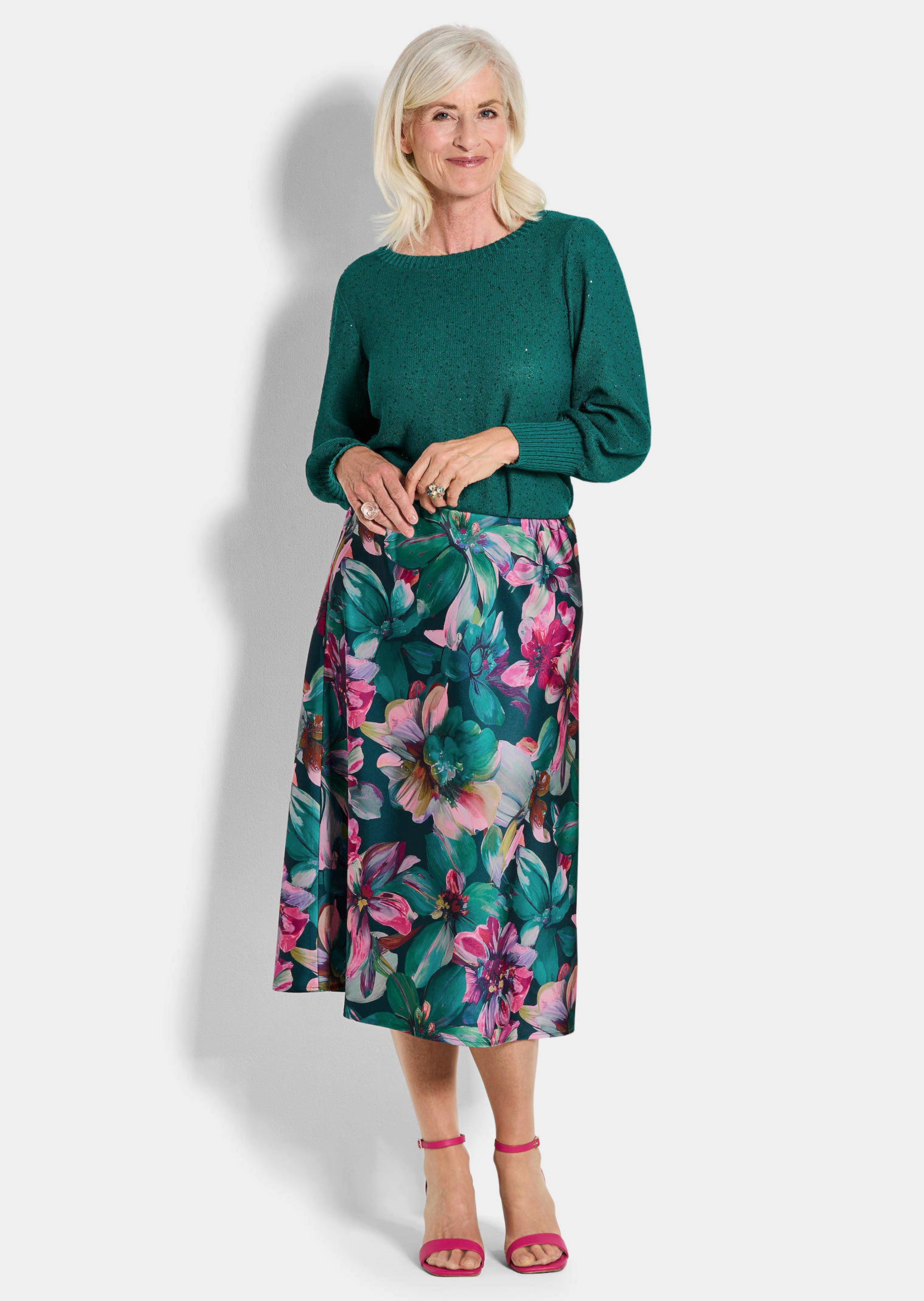 Jupe Femme Marks & Spencer En Pur Lin - Motif Floral - Taille UK 20 - Longueur Mi-mollet