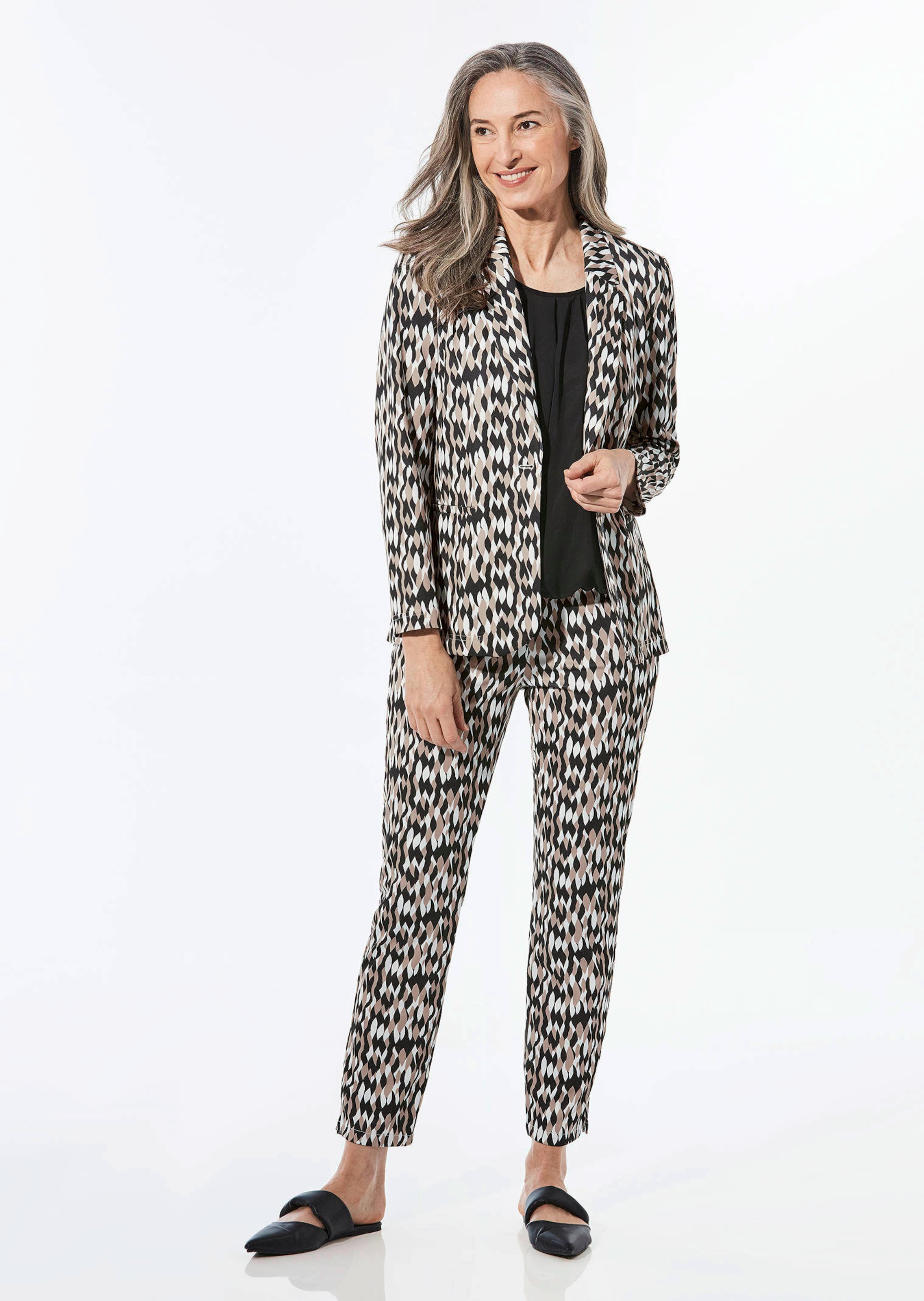 Blazer à motifs - noir / blanc / beige / à motifs - Gr. 54 de Goldner Fashion