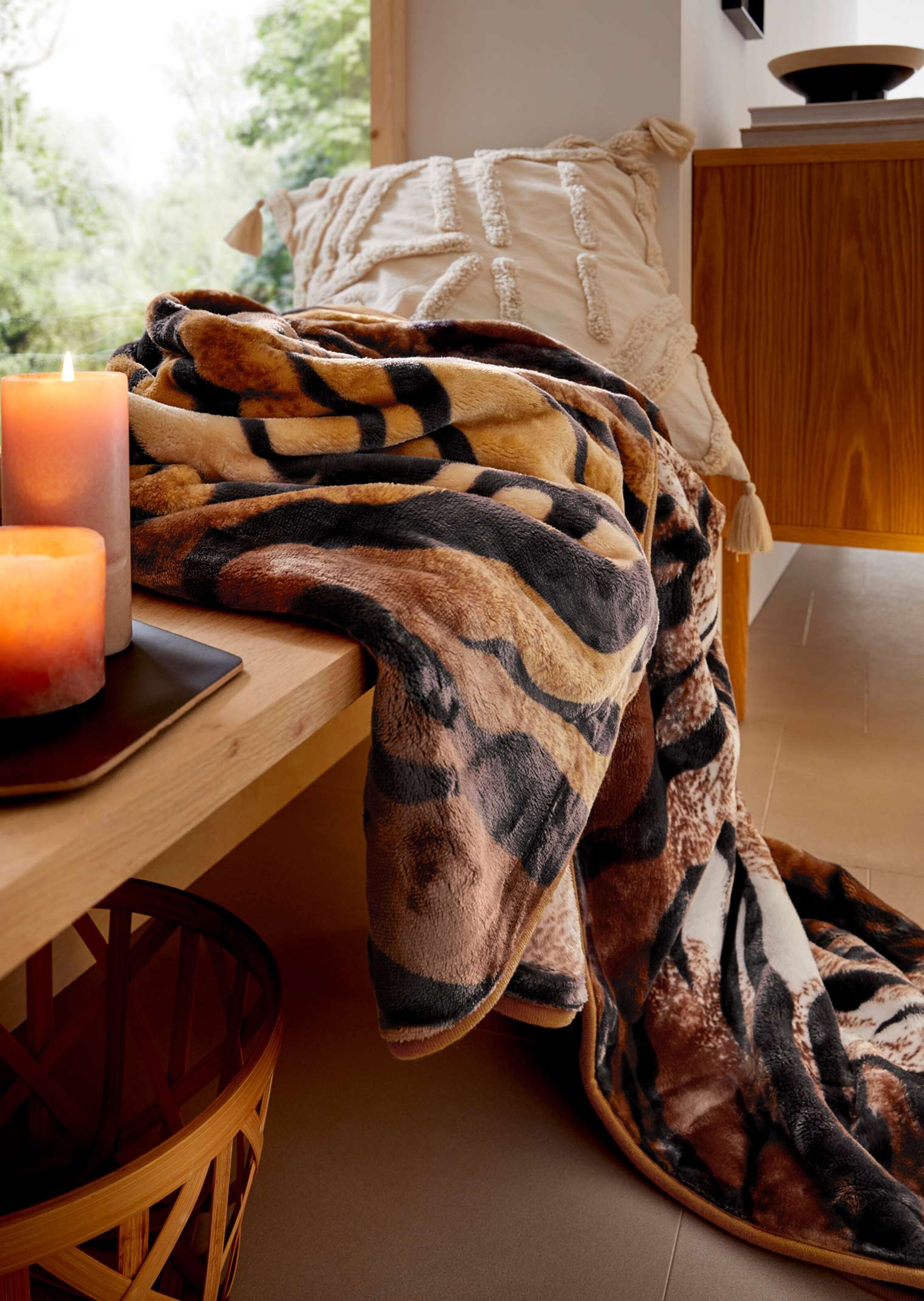 Couverture à imprimé animal en microfibre - brun - Gr. 150 x 200 cm de Goldner Fashion