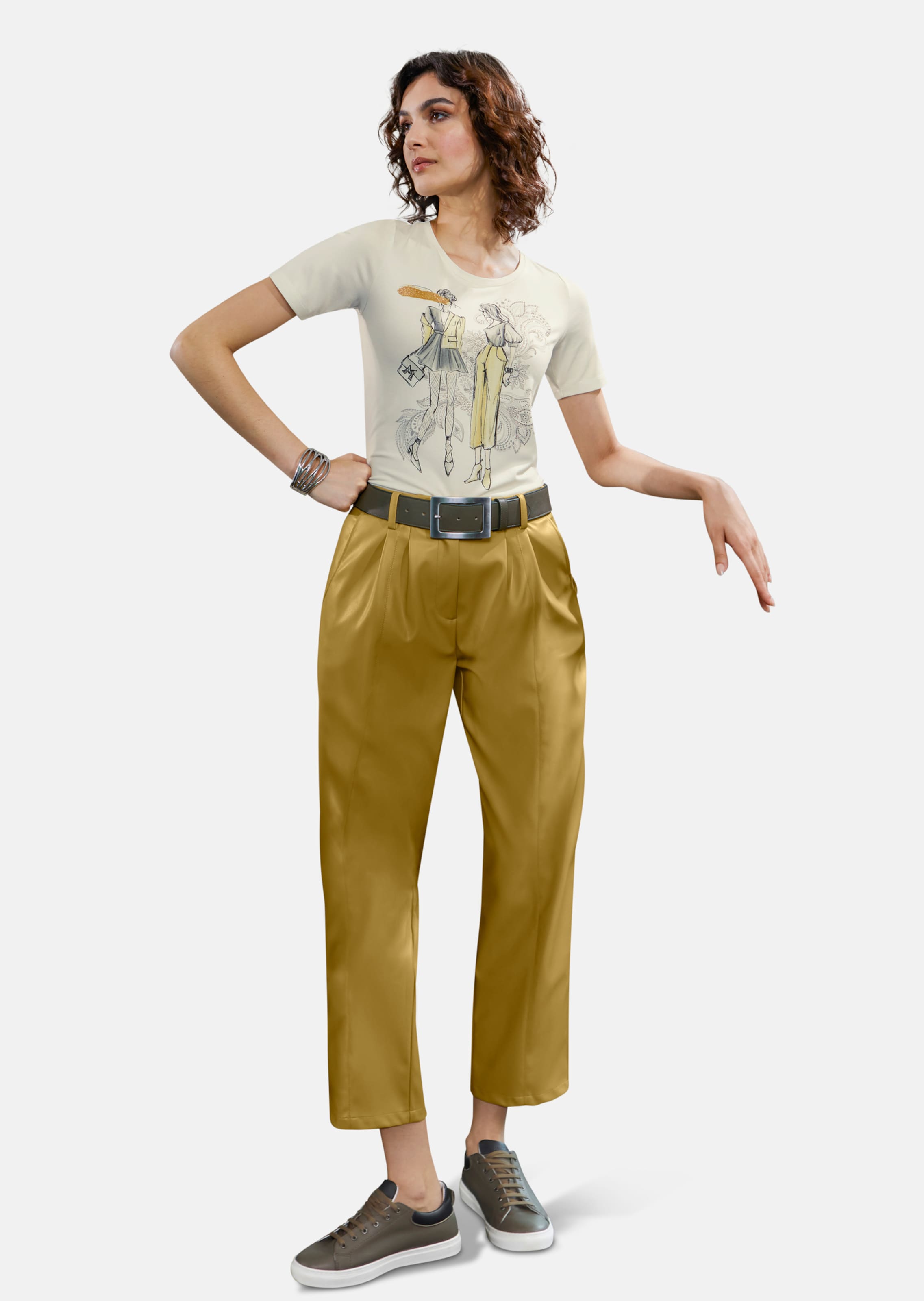 Verkürzte Hose aus softem Lederimitat