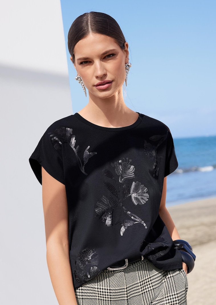 Shirt mit floralem Pailletten-Motiv