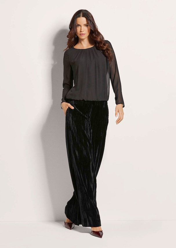 Rundhals-Bluse mit transparenten Ärmeln 1