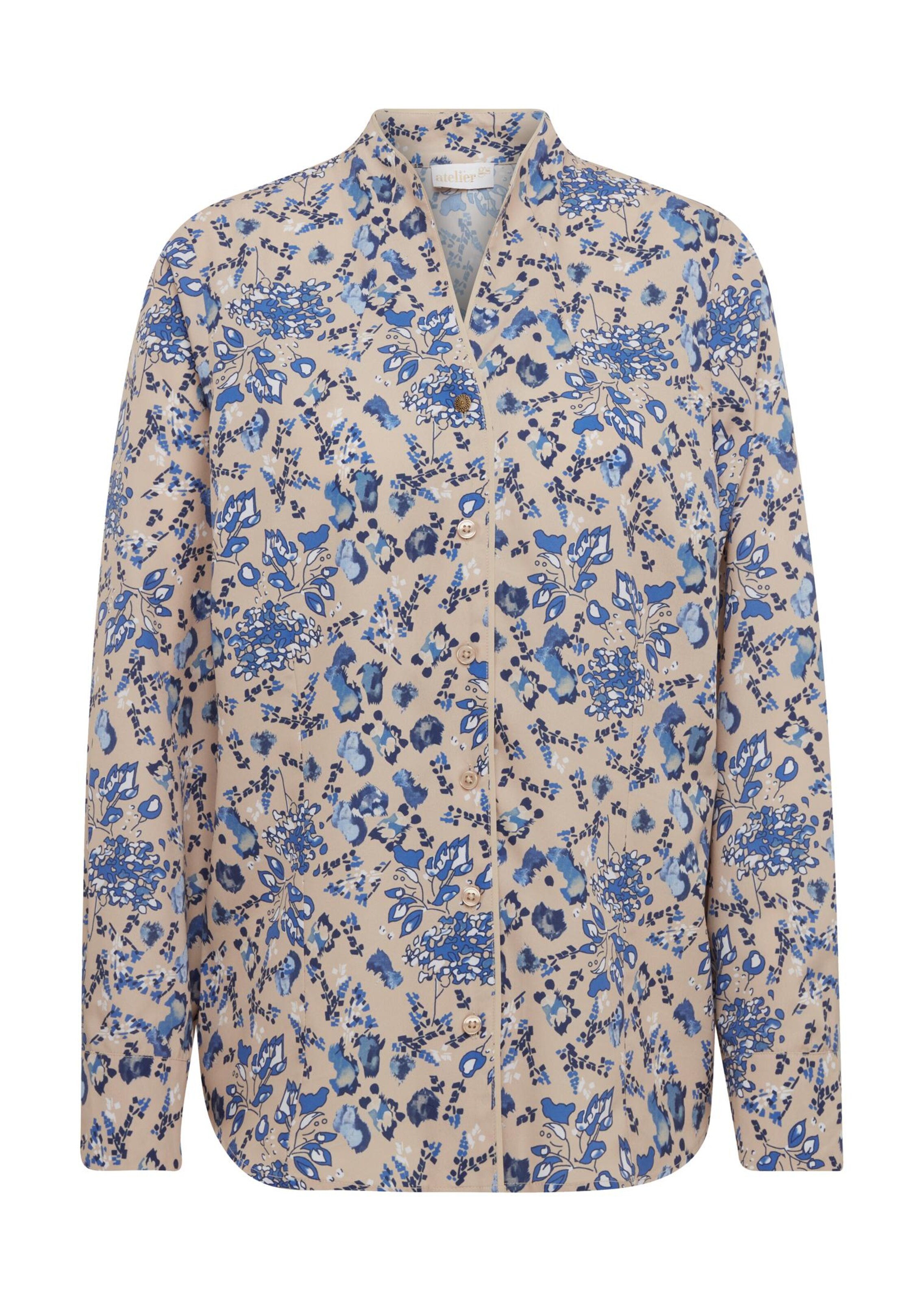 Chemisier imprimé avec bouton décoratif - beige / à motifs - Gr. 50 de Goldner Fashion