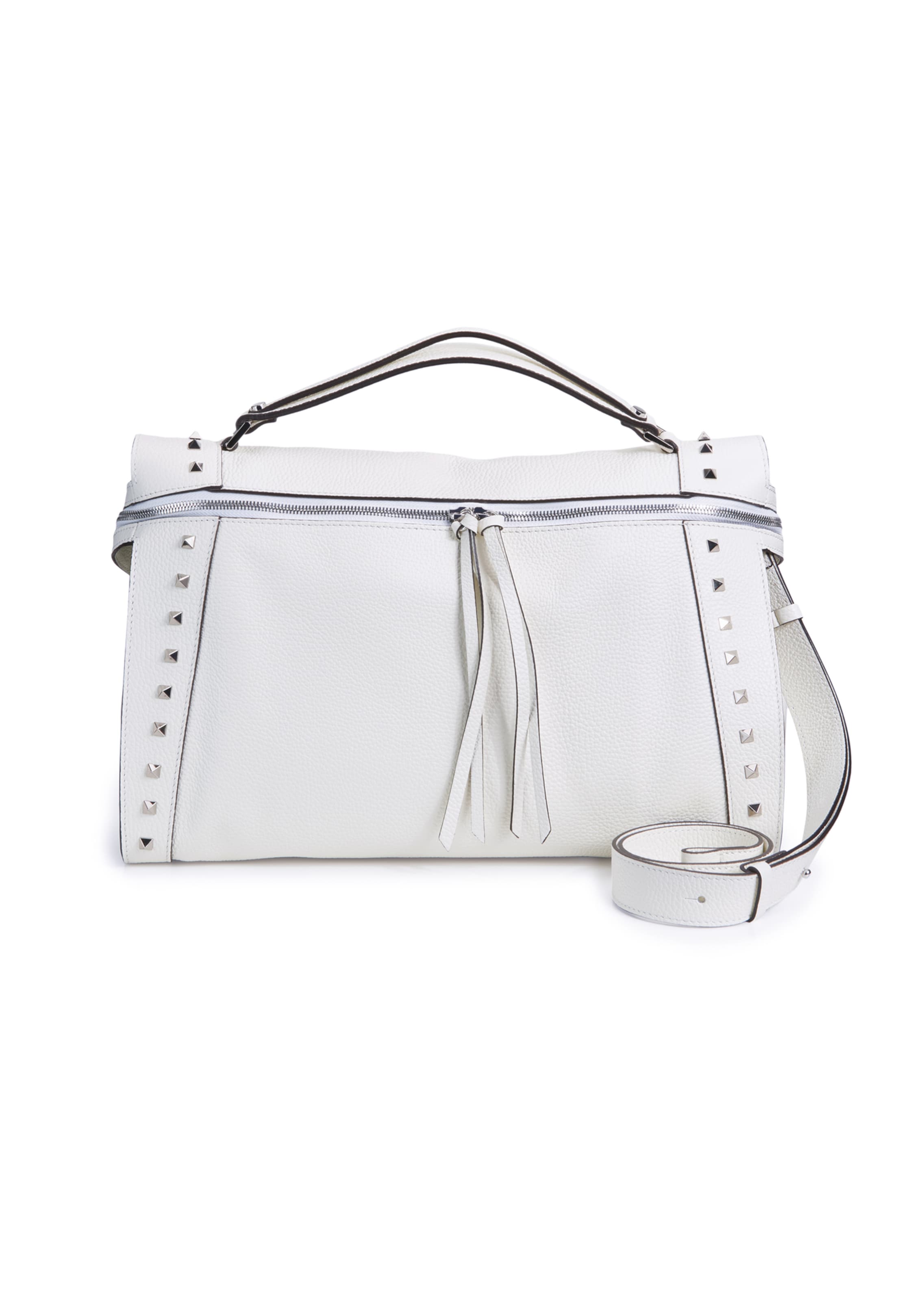 Sac en cuir avec rivets décoratifs sur blanc MADELEINE Vetement