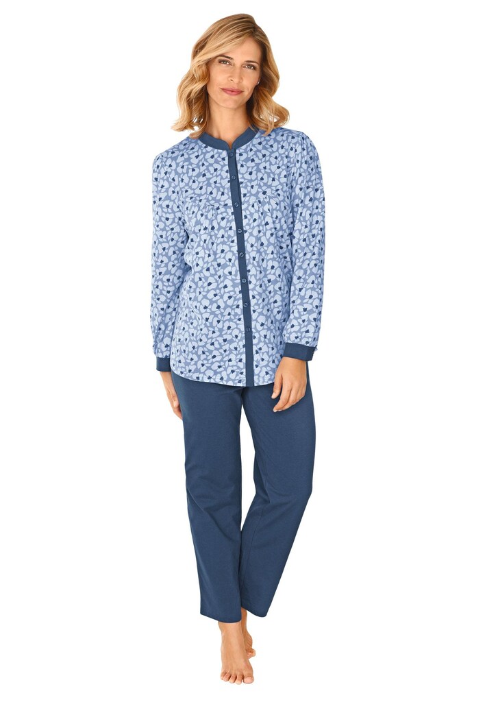 Baumwoll-Pyjama, durchgeknöpft, mit Stehkragen