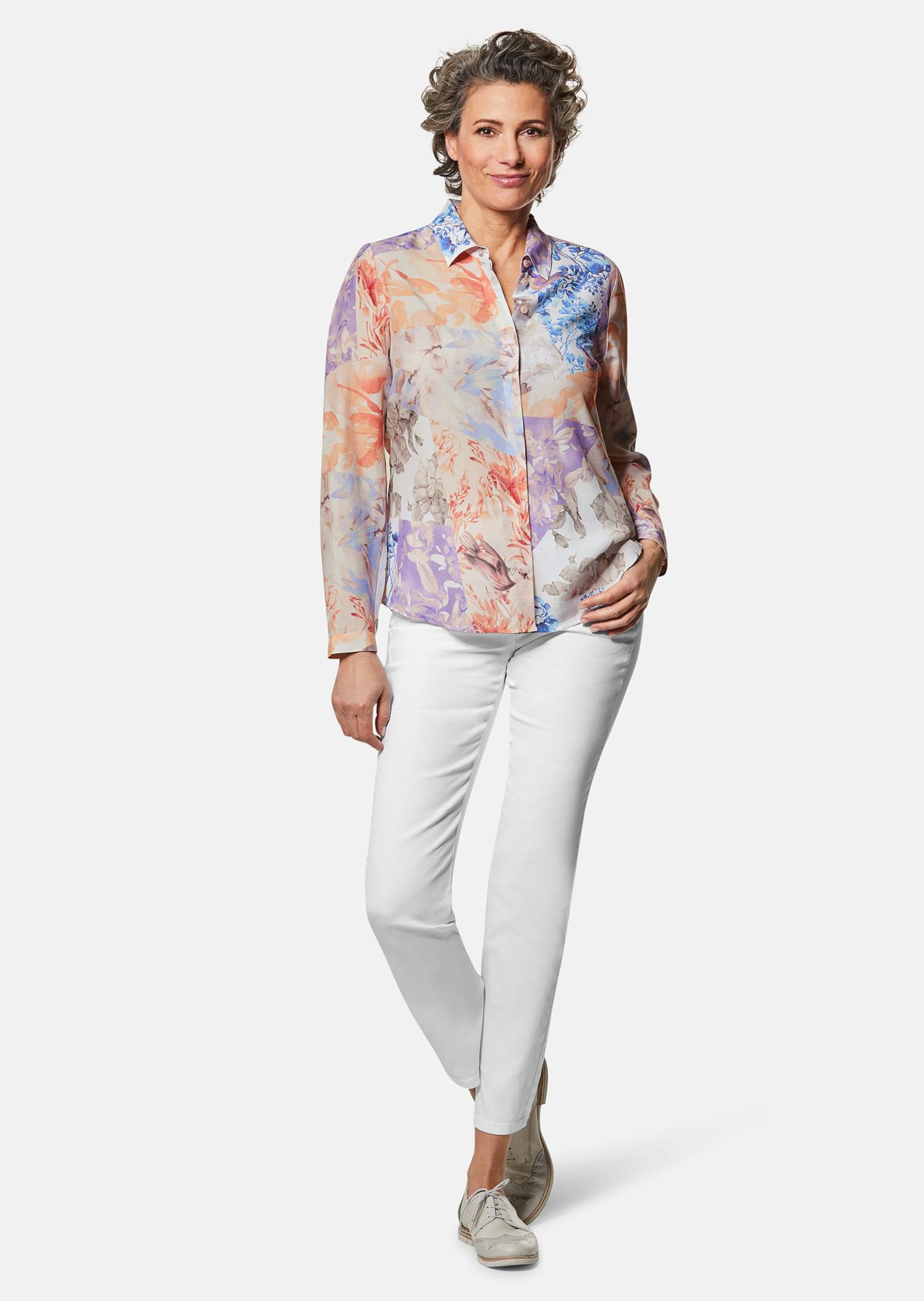 Chemisier imprimé en viscose de qualité - mauve / orange / à motifs - Gr. 50 de Goldner Fashion