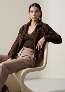 Grobstrickjacke mit voluminösem Stehkragen thumbnail 1