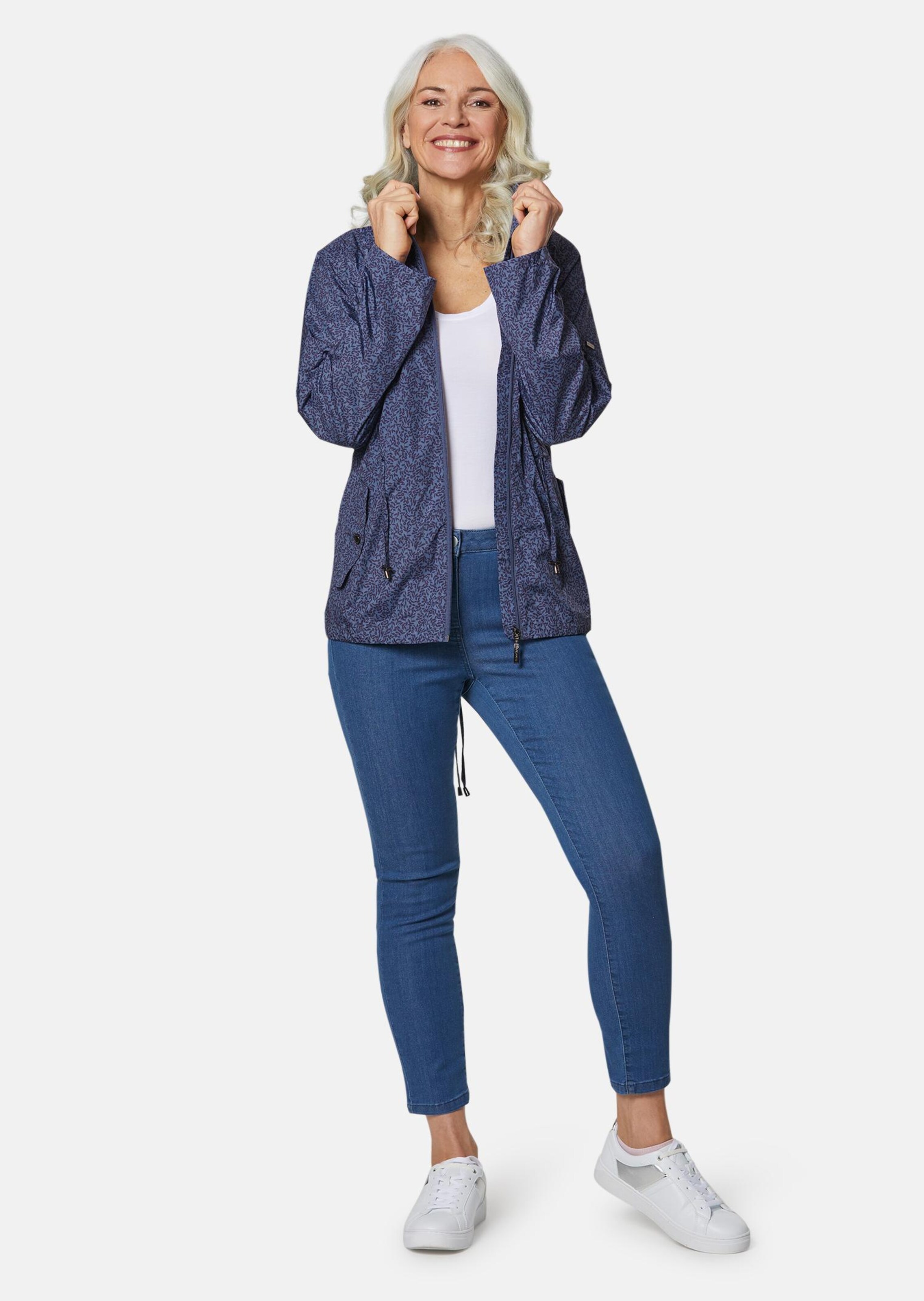 Veste légère coupe-vent avec poche - marine / à fleurs - Gr. 52 de Goldner Fashion