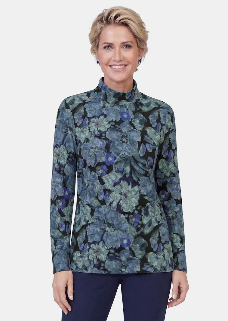 Shirt met lange mouwen, opstaande kraag en bloemenmotief