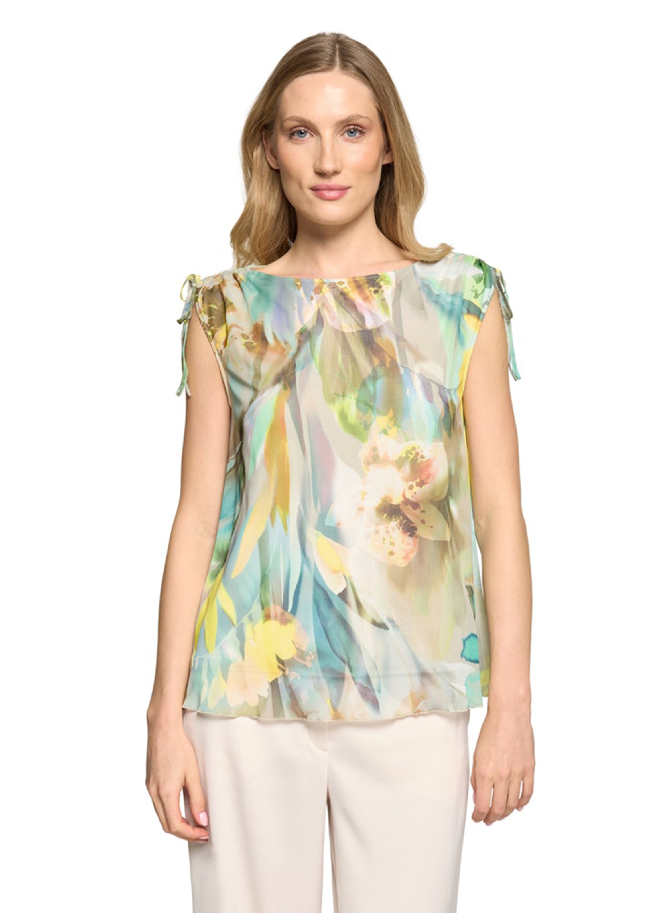 Mesh-Shirt mit geraffter Schulternaht