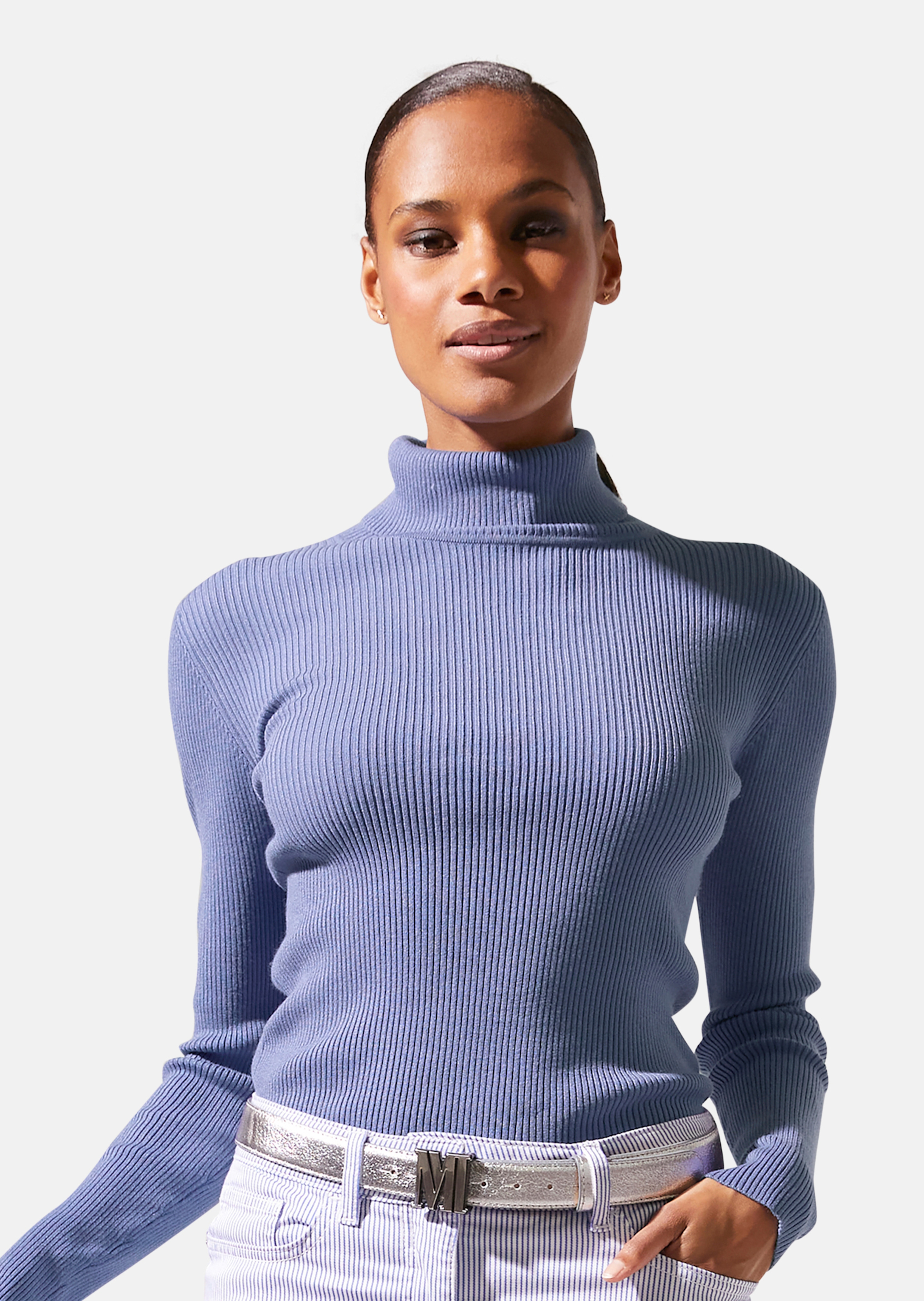 Rippstrick-Pullover mit Rollkragen