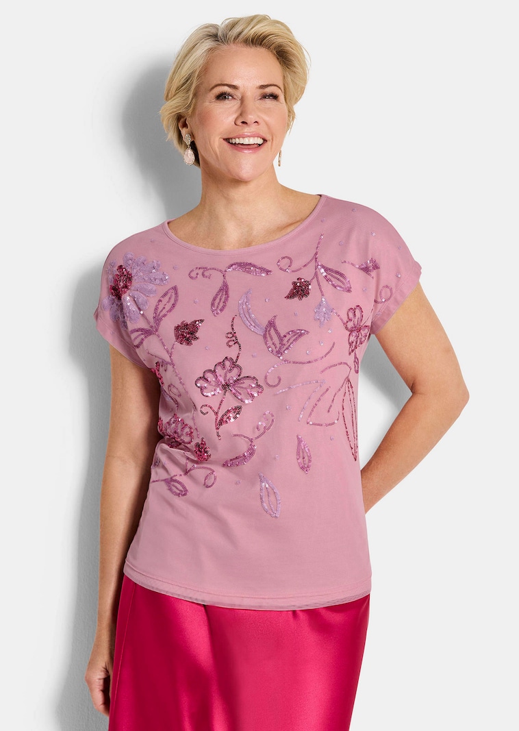 T-shirt raffiné en étoffe filet pailletée