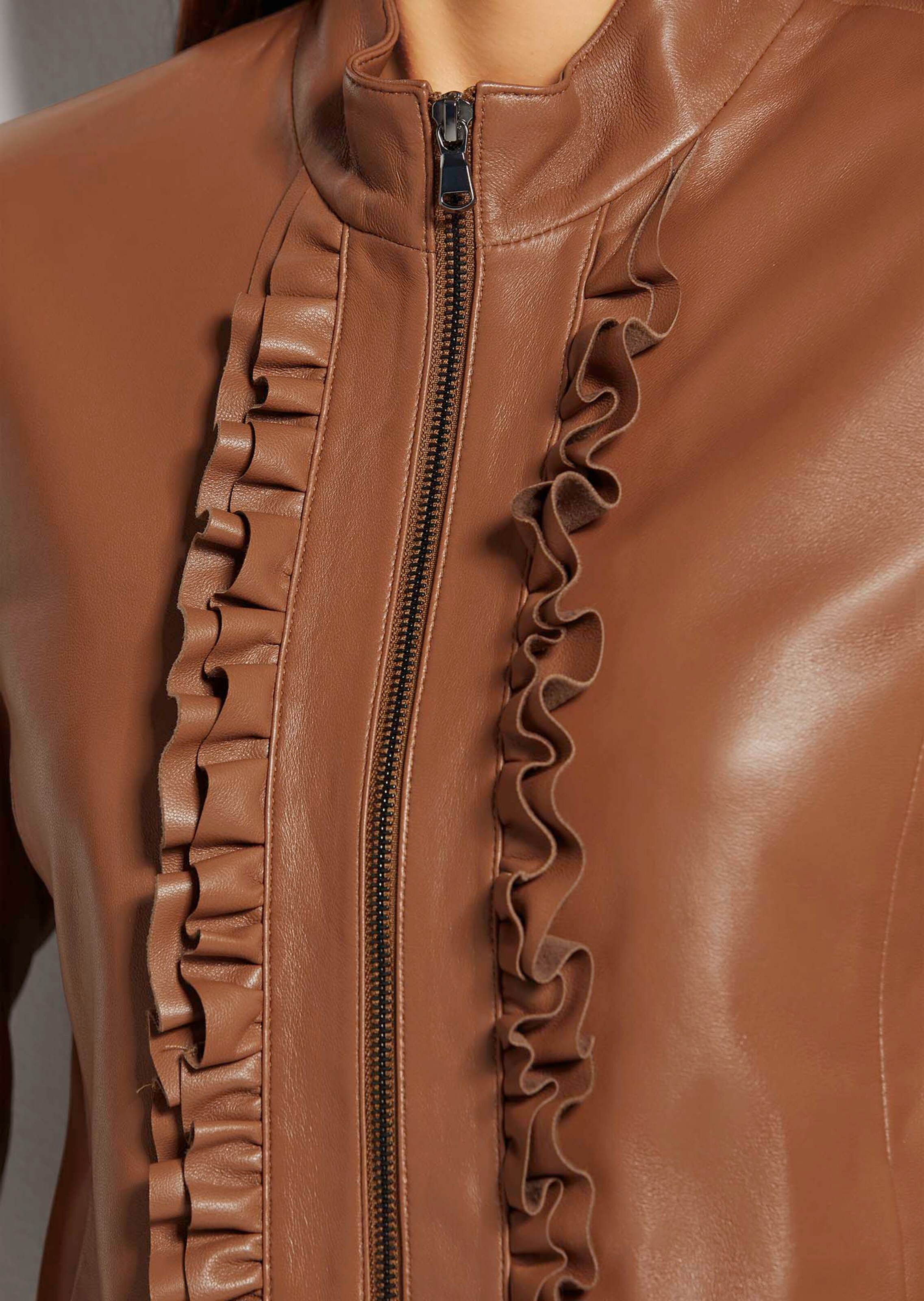Leather jacket in lamb nappa in cognac | MADELEINE Fashion