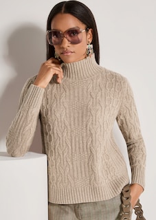 Zopfmuster-Pullover mit Kaschmiranteil und Stehkragen thumbnail 1
