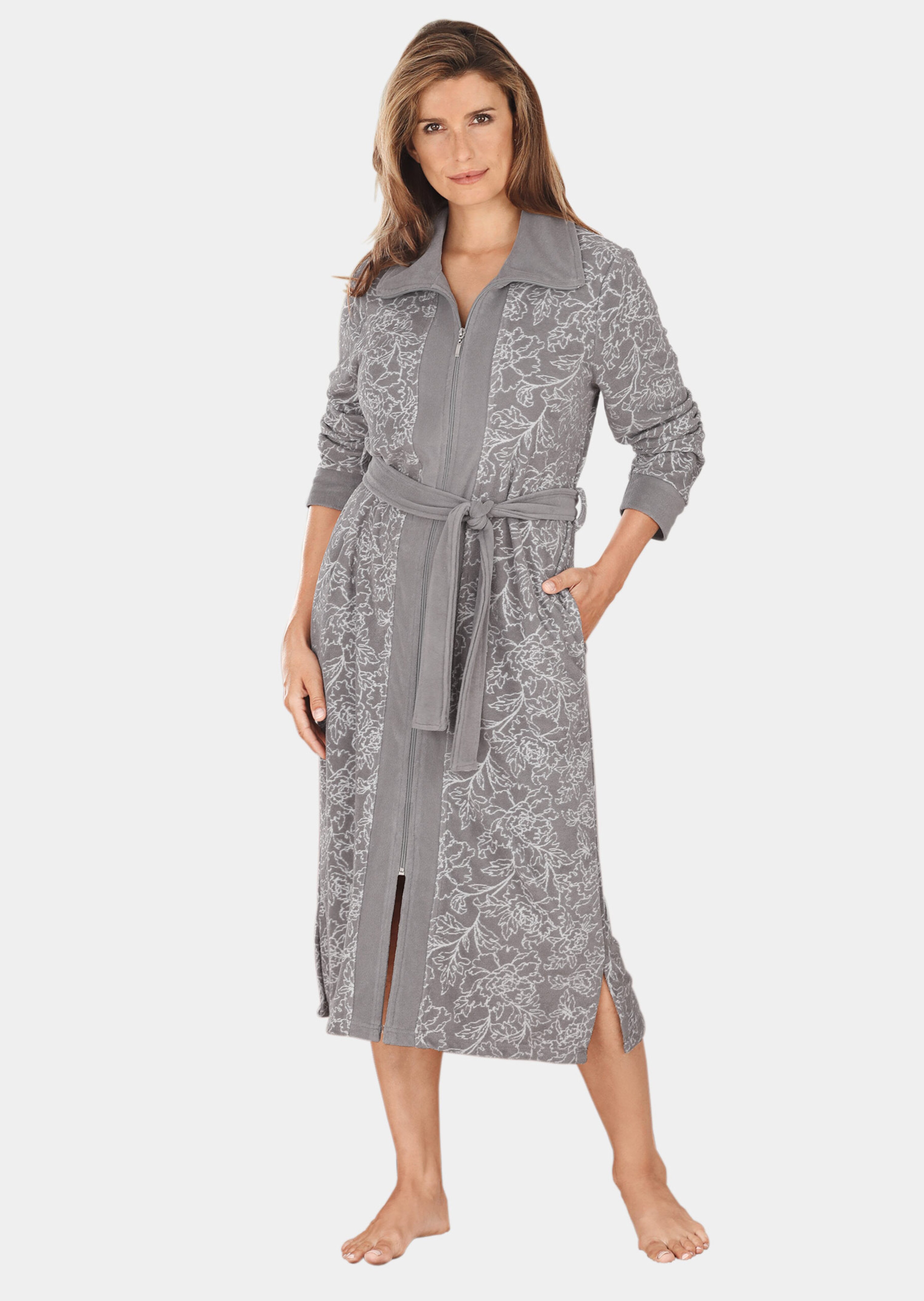 Leichter Hausmantel aus Jacquard-Frottee mit Reissverschluss