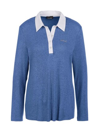 blau / melange Thermopoloshirt mit flauschiger Innenseite und Baumwollkragen