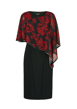 musta / punainen / kukallinen Juhlava sifonkikerroksellinen mekko