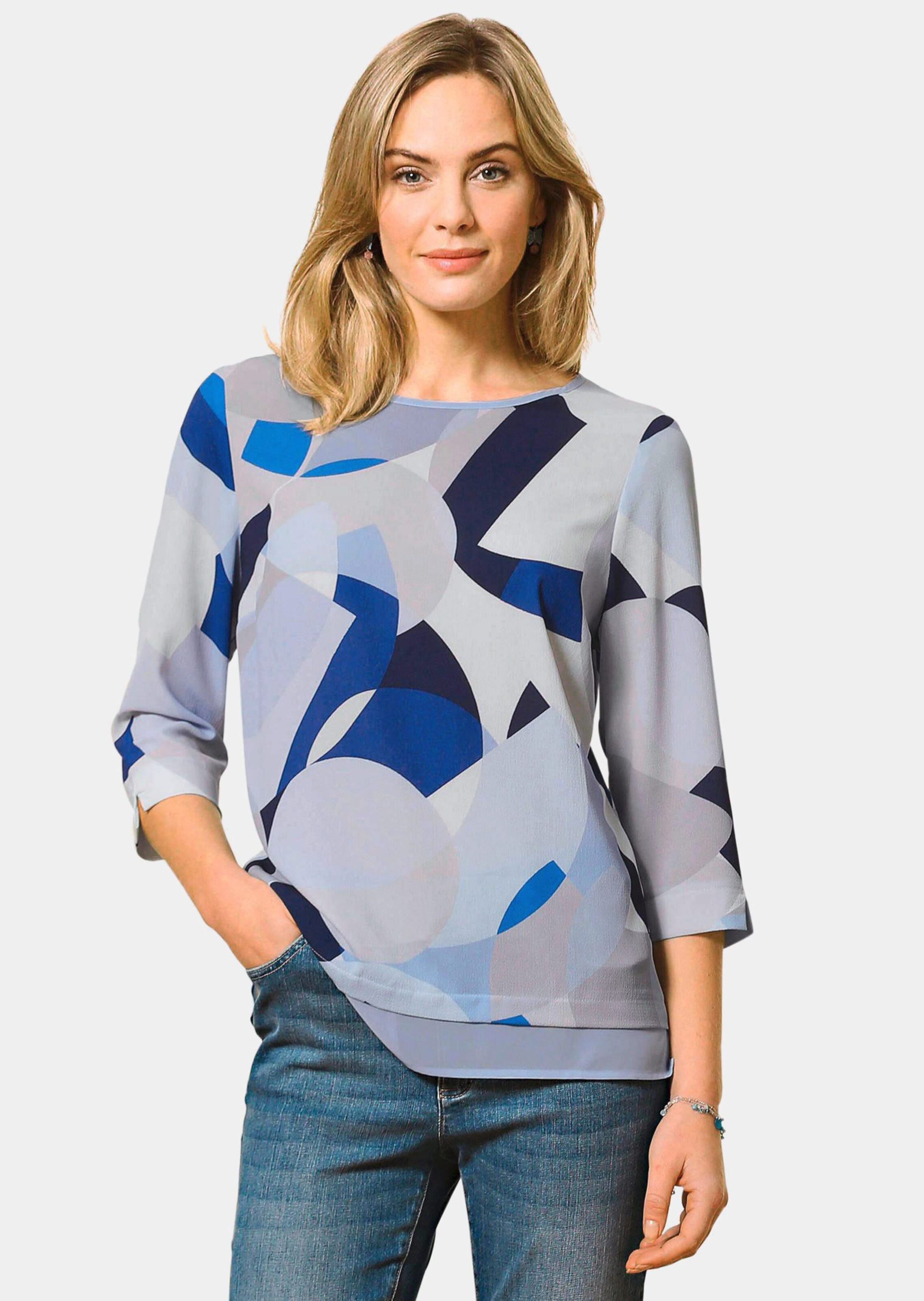 Chemisier aspect 2 en 1 - marine / à motifs - Gr. 25 de Goldner Fashion