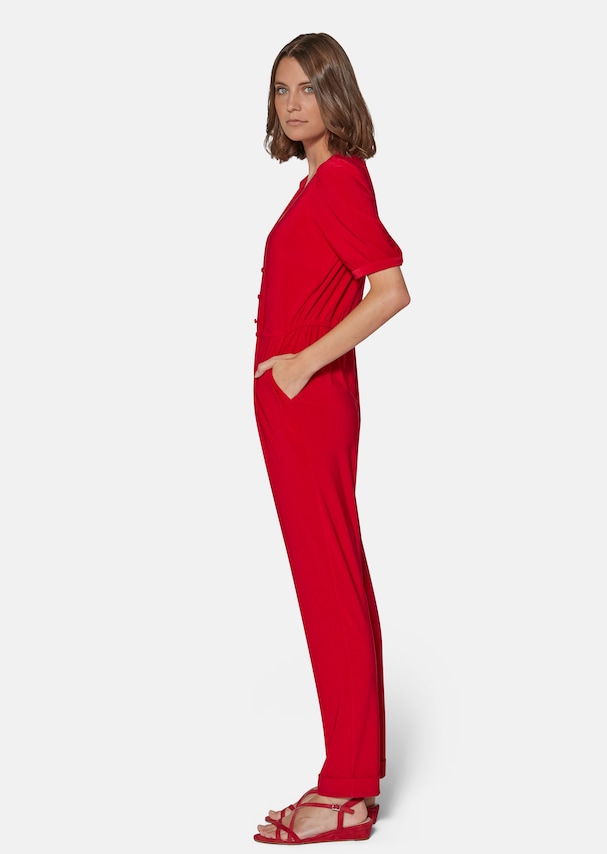 Short-sleeved jumpsuit with V-neck and button placket 3