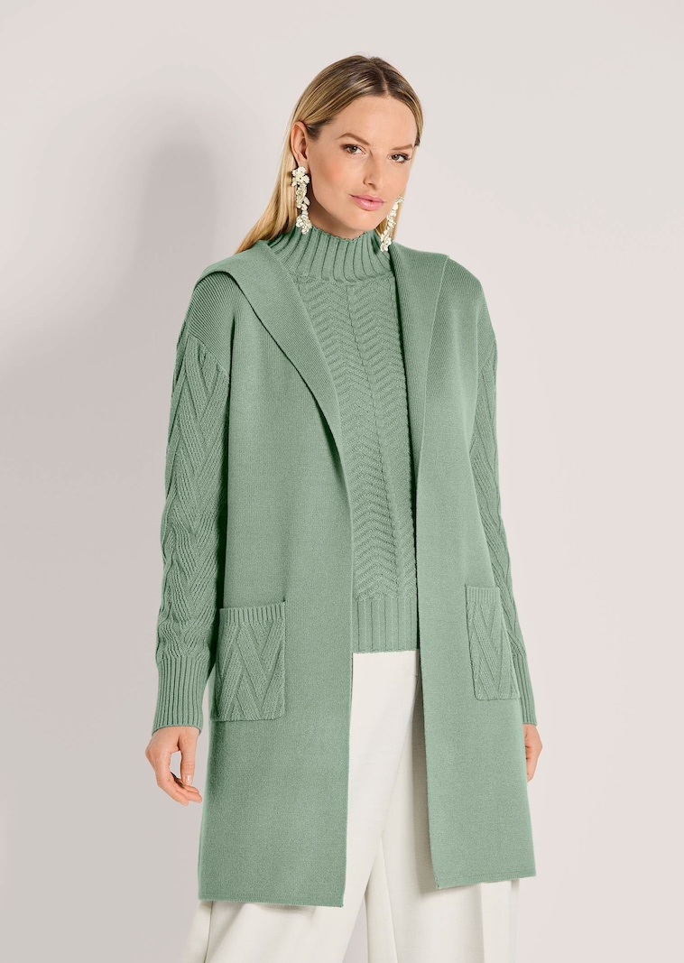 Lange Strickjacke mit Kapuze