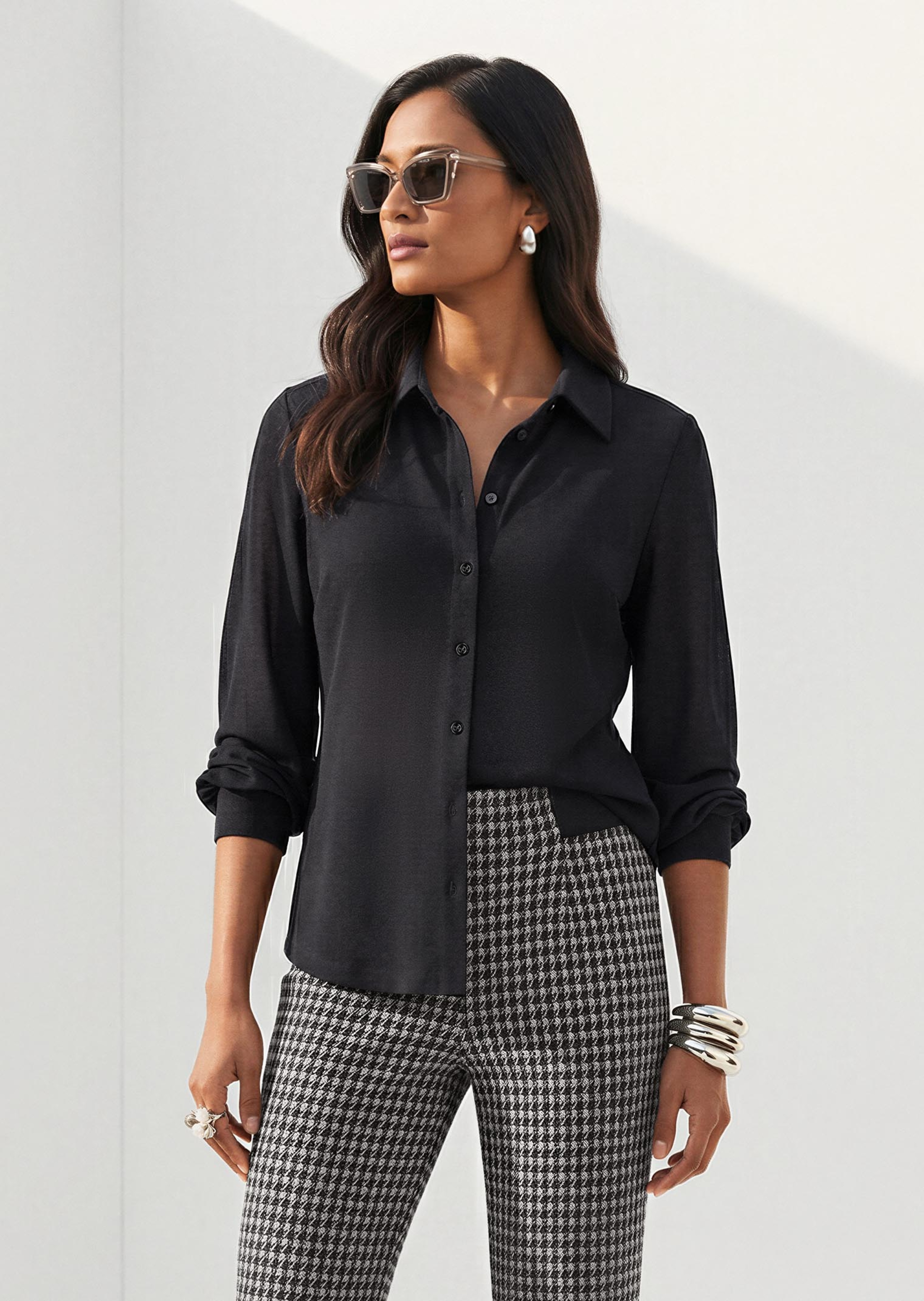 Blusenshirt im Materialmix