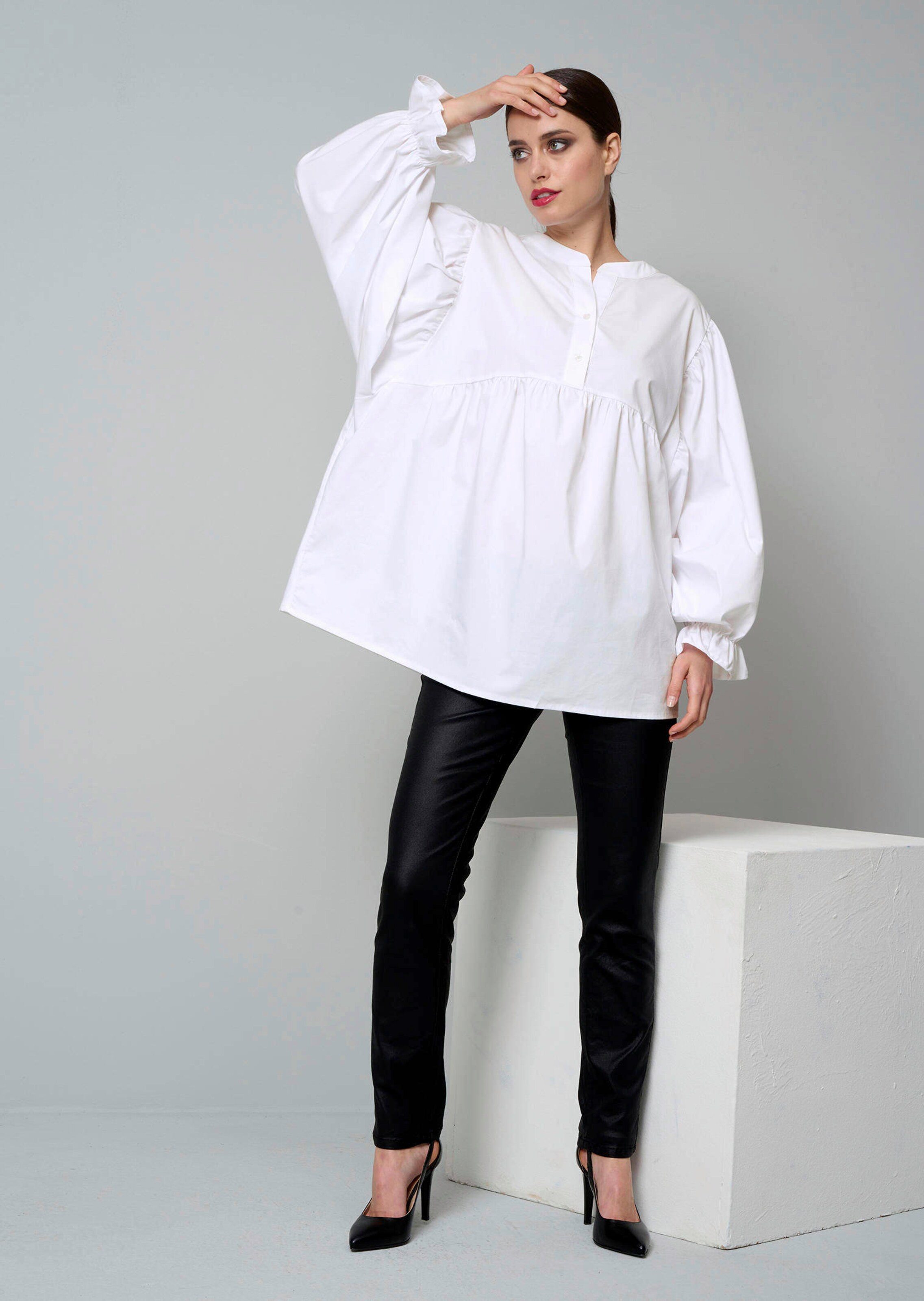 Popelinebluse mit Stehkragen 3